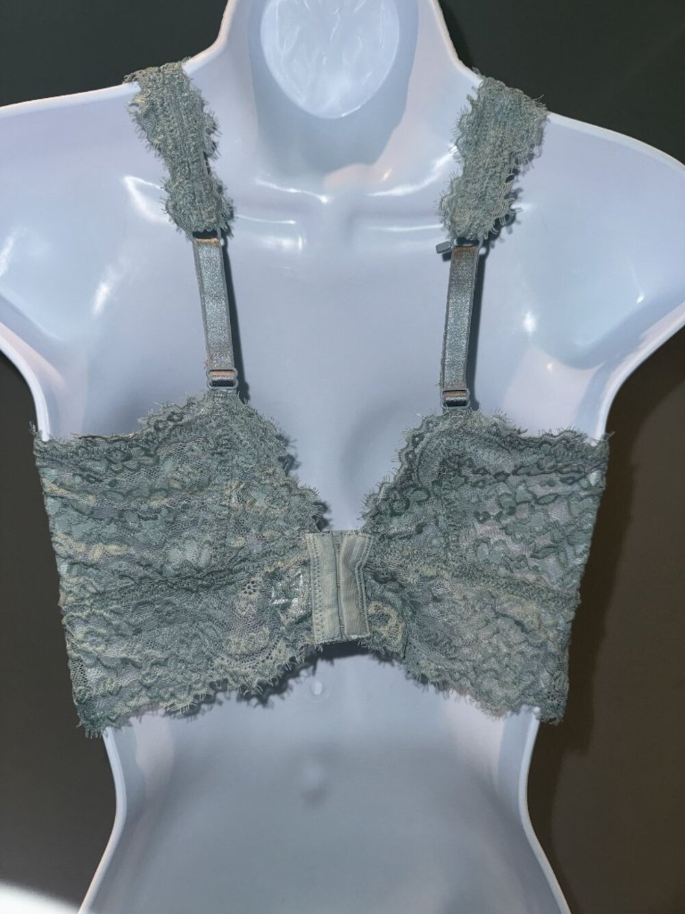 Aerie Eyelash Lace Plunge Longline Bralette Sage M/L DD Racerback - Picture 3 of 6